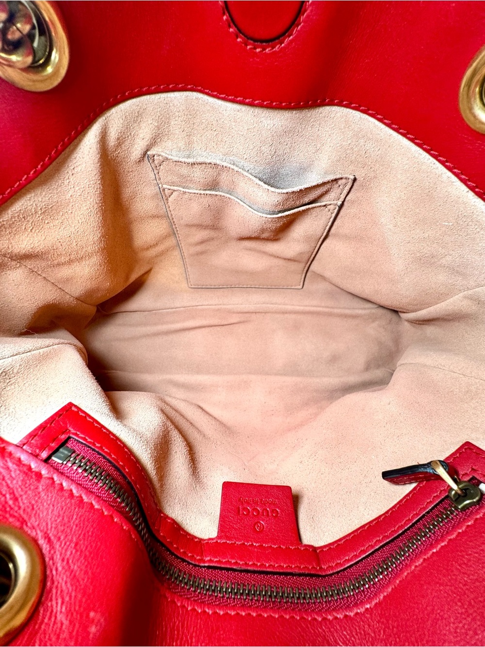 Gucci Red Calfskin Matelasse Medium GG Marmont Shoulder Bag W Gold Chain Strap - Picture 14 of 16